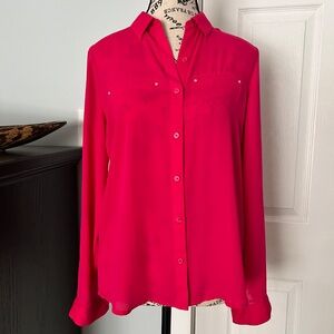 APT 9 Hot Pink Chiffon Long Sleeve Button Down Blouse (XS)